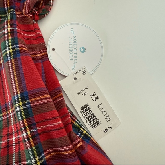 NWT Edgehill Collection Red Plaid Smocked Dress Size 12M - Picture 6 of 6